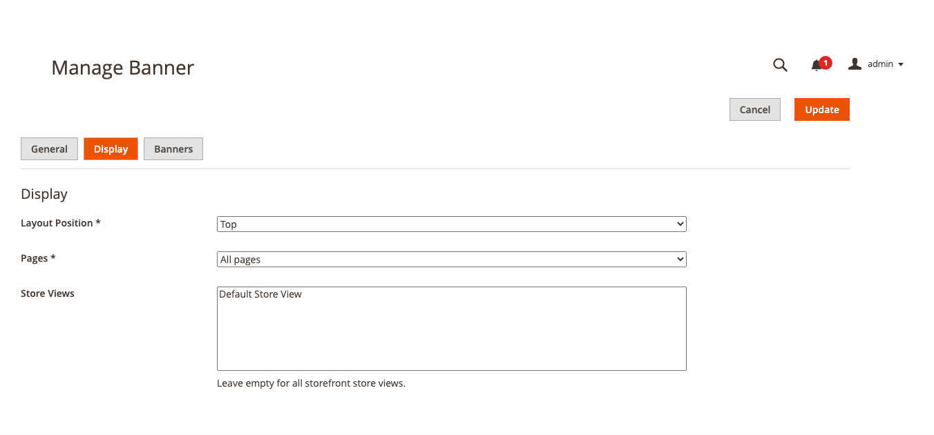 Banner Manager: 4. Choose pages, stores, and images