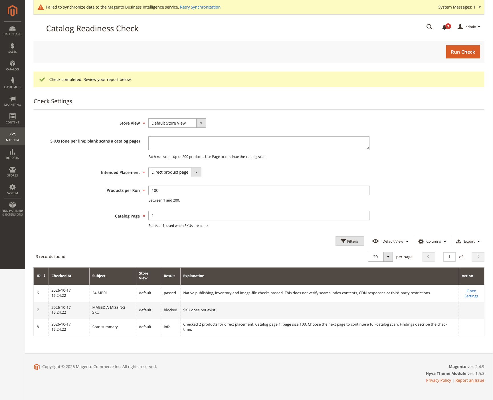 Native Magento Admin report