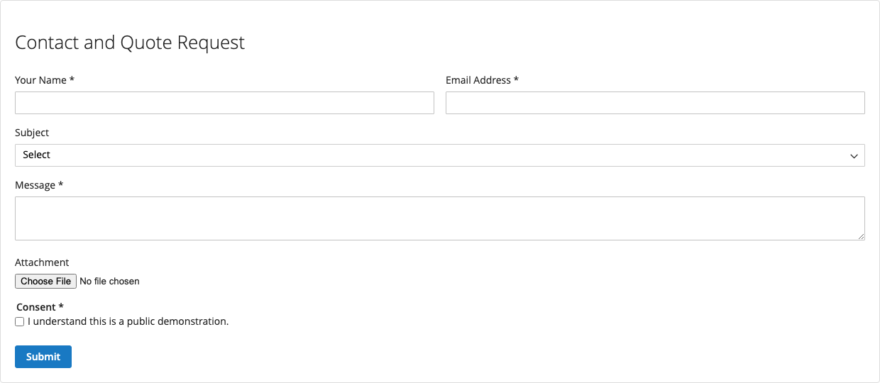 Customer-facing form in the Magento storefront