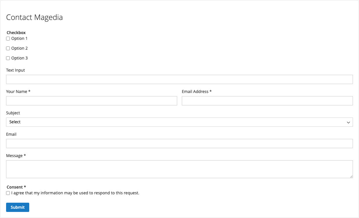 Customer-facing form in the Magento storefront