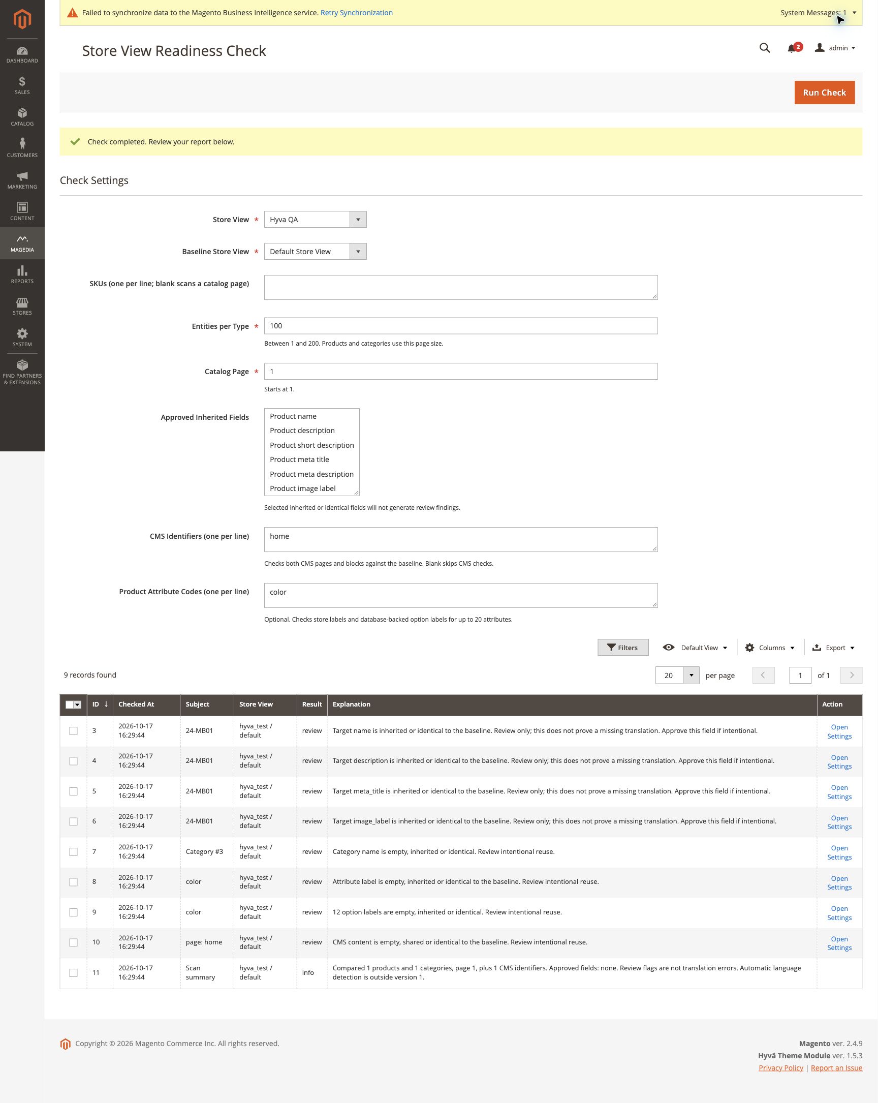 Native Magento Admin report